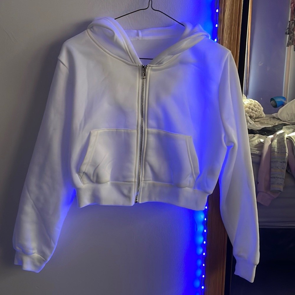 White cropped zip up jacket from Shein!